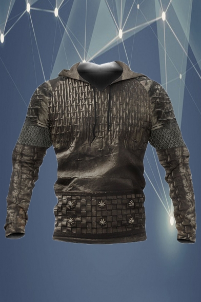 Unique Armor 3D Printed Drawstring Belt Full Sleeves Fitted Hoodie for Men
