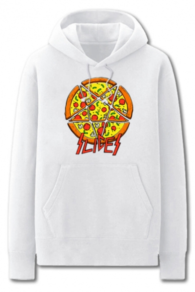 Fancy Mens Pizza Pattern Letter Slices Pocket Drawstring Long Sleeve Regular Fit Graphic Hooded Sweatshirt