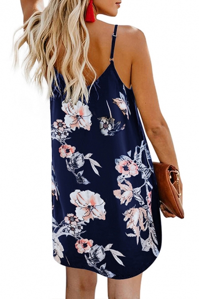 Popular All over Leaf Printed Button down Spaghetti Straps V-neck Short Swing Cami Dress