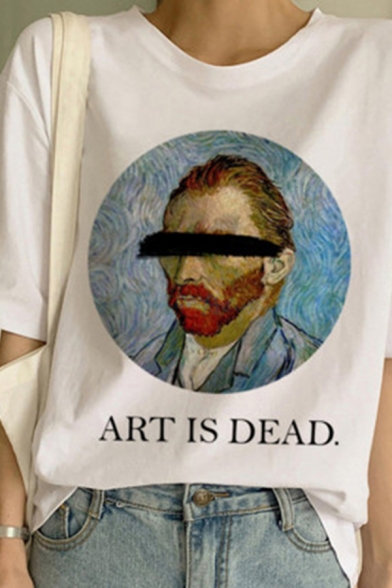 Art Is Dead Letter Van Gogh Painting Graphic Short Sleeve Crew Neck Relaxed Fit T Shirt in White