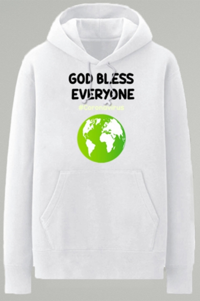 Chic Mens Earth Letter God Bless Everyone Corona Virus Printed Pocket Drawstring Long Sleeve Regular Fit Graphic Hooded Sweatshirt