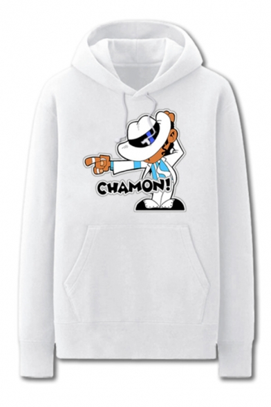 Classic Mens Figure Letter Chamon Printed Drawstring Long Sleeve Regular Fit Graphic Hooded Sweatshirt with Kangaroo Pocket