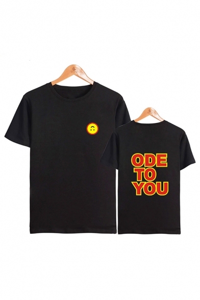 Cool Smile Letter Ode to You Printed Short Sleeve Round Neck Regular Fit Graphic Tee Top for Men