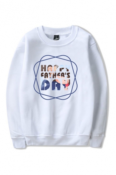 Cozy Mens Character Letter Happy Fathers Day Printed Pullover Long Sleeve Round Neck Regular Fit Graphic Sweatshirt