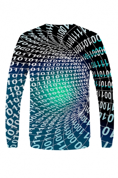 Dressy Mens 3D Visual Deception Number Printed Long Sleeve Round Neck Fitted Graphic Sweatshirt