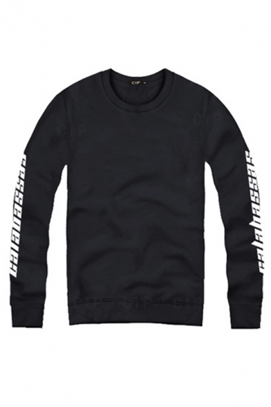 Fashionable Men's Letters Print Round Neck Long Sleeve Fitted Pullover Sweatshirt