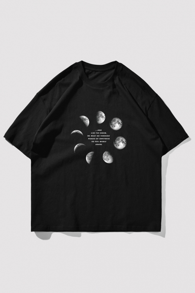 Mens Cool Letter Planet Graphic Short Sleeve Crew-neck Oversize T Shirt