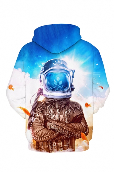 Trendy Mens 3D Astronaut Galaxy Pattern Pocket Drawstring Long Sleeve Regular Fit Hoodie