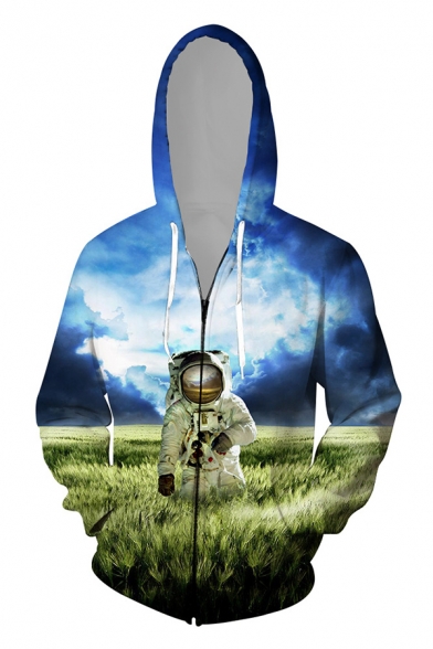 Cool Mens 3D Astronaut Cloud Galaxy Printed Zipper up Pocket Drawstring Long Sleeve Regular Fitted Hoodie