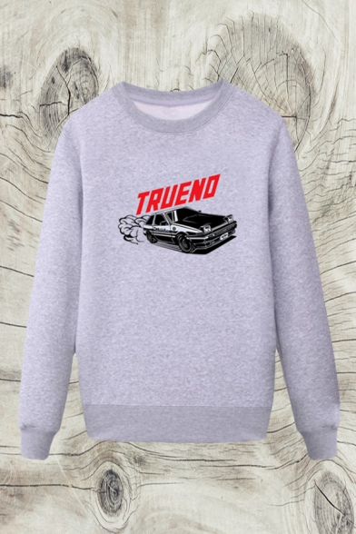 Cool Mens Car Pattern Letter Truend Pullover Long Sleeve Round Neck Regular Fit Graphic Sweatshirt