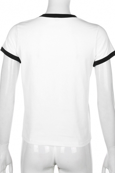 Cool Womens Letter Emotional Empire Print Short Sleeve Crew Neck Regular Fit Ringer T-shirt in White
