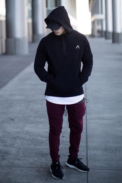 Cozy Mens Hooded Sweatshirt Patterned Zipper Long Sleeve Regular Fitted Hooded Sweatshirt with Pocket