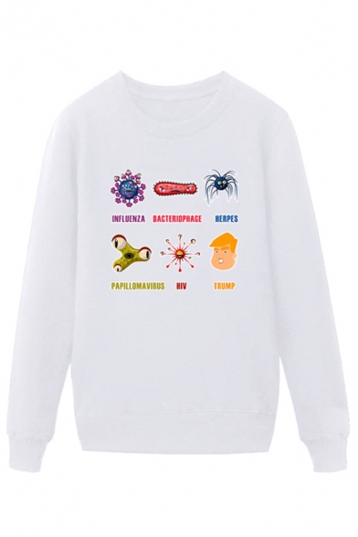 Funny Mens Virus Character Letter Herpes HIV Trump Printed Pullover Long Sleeve Round Neck Regular Fitted Graphic Sweatshirt