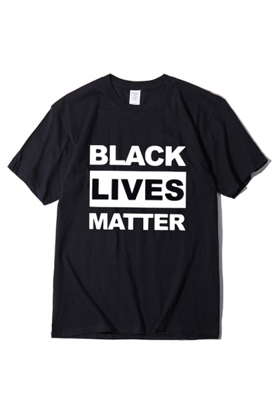 Street Womens Letter Black Lives Matter Printed Short Sleeve Crew Neck Loose Fit Tee Top