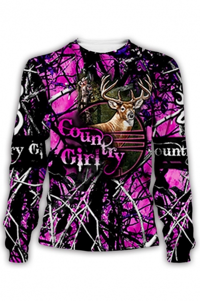 Trendy Mens 3D Cartoon Letter Country Girl Graphic Long Sleeve Crew Neck Loose Pullover Sweatshirt