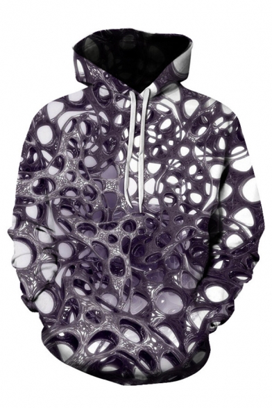 Chic Mens 3D Visual Deception Pattern Pocket Drawstring Long Sleeve Regular Fit Hooded Sweatshirt