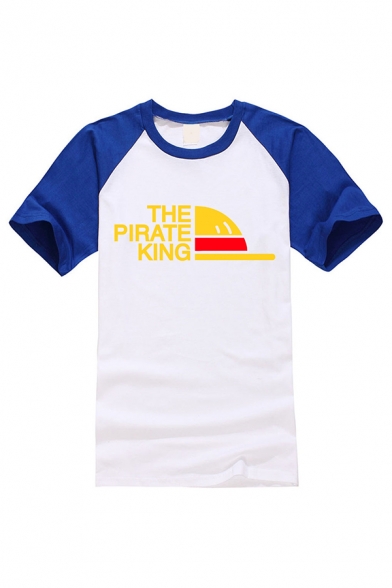 Chic Mens Geometric Letter the Pirate King Printed Raglan Short Sleeve Round Neck Regular Fit Tee Top