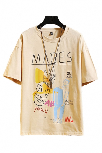 Creative Mens T-Shirt Character Letter Mabes Pattern Regular Fit Short Sleeve Round Neck Graphic T-Shirt