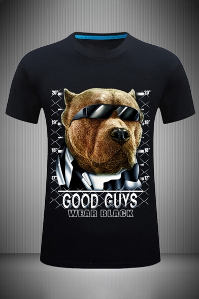 Mens 3D Stylish Glasses Dog Letter Good Guys Wear Black Printed Crew Neck Short Sleeve Slim Fitted Graphic T-Shirt