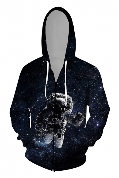 Stylish 3D Abstract Galaxy Pattern Zipper up Pocket Drawstring Long Sleeve Fitted Hoodie for Men