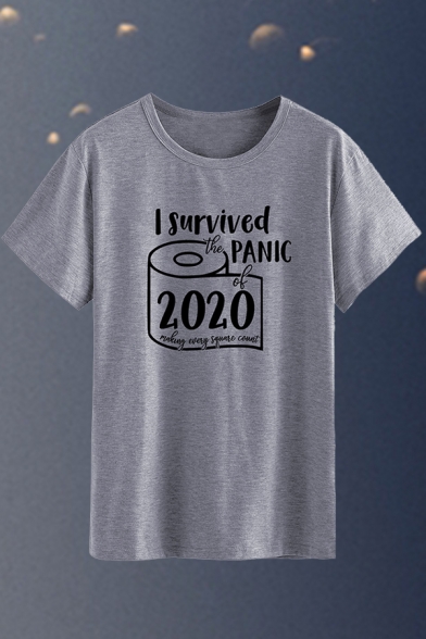 Trendy Guys Letter I Survived Panic Toilet Paper Graphic Short Sleeve Round Neck Loose T-shirt in Dark Gray