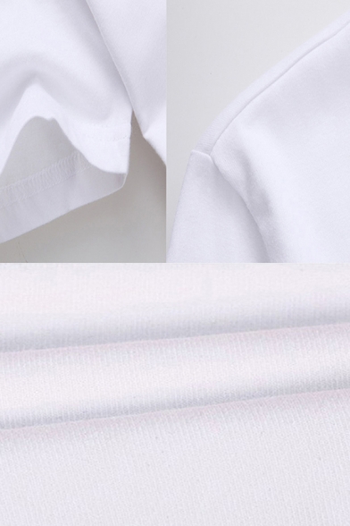 White Lovely Figure Printed Crew Neck Short Sleeve Regular Fitted Tee Top for Men