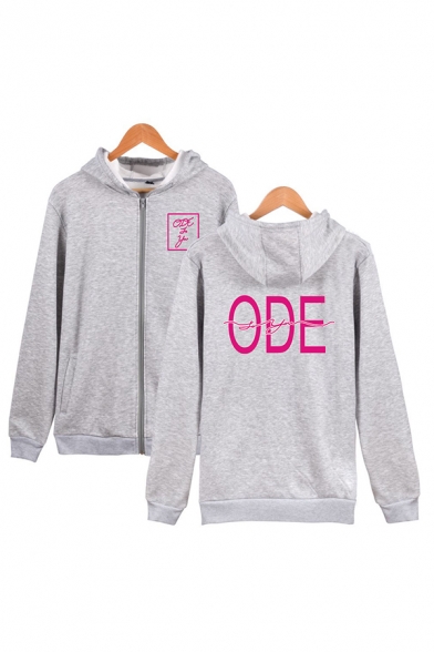 Casual Letter Ode to You Printed Zip up Pocket Drawstring Long Sleeve Regular Fit Graphic Hooded Sweatshirt for Men