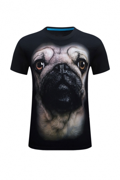 Fancy 3D Dog Pattern Short Sleeve Round Neck Regular Fitted T-Shirt for Men