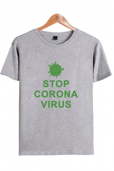Mens Fashion Letter Stop Corona Virus Graphic Short Sleeve Crew Neck Loose T-shirt