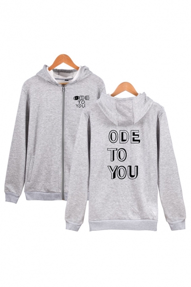 Simple Mens Letter Ode to You Printed Zip up Pocket Drawstring Long Sleeve Regular Fit Graphic Hooded Sweatshirt