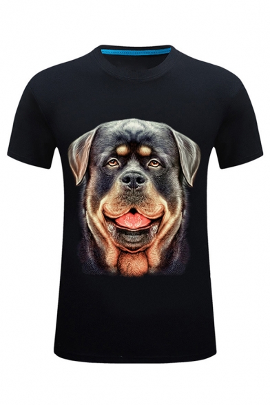 3D Classic Dog Printed Slim Fitted Round Neck Short Sleeve T-Shirt for Men