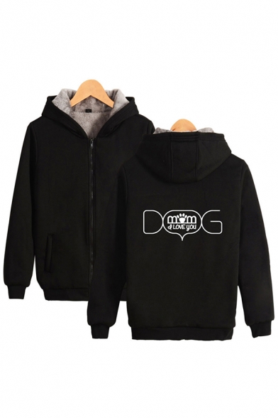 Casual Letter Dog Graphic Long Sleeve Zipper Front Relaxed Fit Hoodie for Guys