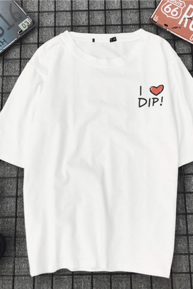 Chic Mens Sharp Heart Letter I Love Dip Printed Short Sleeve Round Neck Regular Fitted Graphic Tee Top