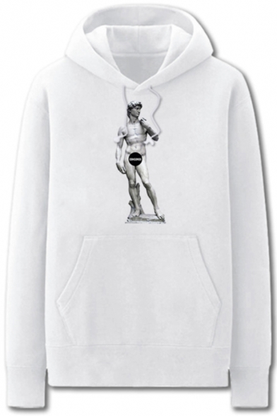 Cool David Sculpture Pattern Pocket Drawstring Long Sleeve Regular Fit Hooded Sweatshirt for Men