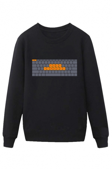 Cool Keyboard Letter Fuck Viruses Printed Pullover Long Sleeve Round Neck Regular Fitted Graphic Sweatshirt for Men