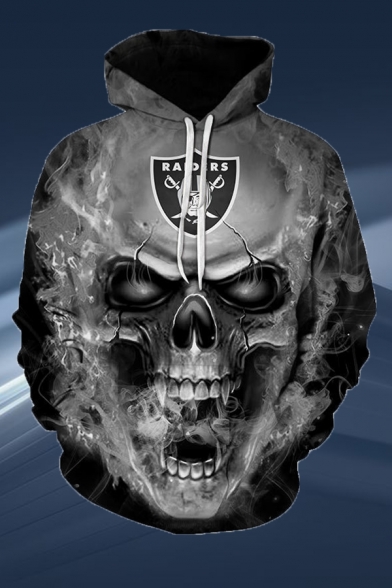Creative Men's Skull 3D Pattern Drawstring Pocket Full Sleeve Loose Fitted Hoodie