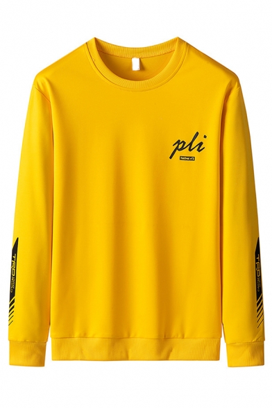 Sportive Mens Letter Pli Festival Printed Pullover Long Sleeve Round Neck Regular Fitted Sweatshirt