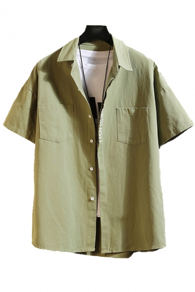 Stylish Mens Shirt Character Letter Star Pattern Button up Spread Collar Short Sleeve Regular Fit Shirt