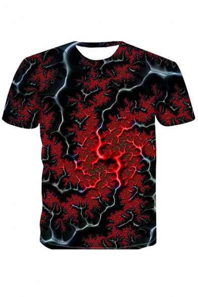 Cool 3D Abstract Pattern Short Sleeve Round Neck Regular Fitted T-Shirt for Men