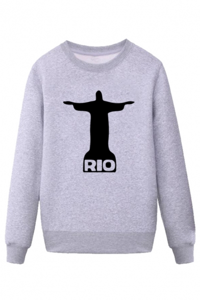 Cool Character Pattern Letter Rio Pullover Long Sleeve Round Neck Regular Fitted Sweatshirt for Men