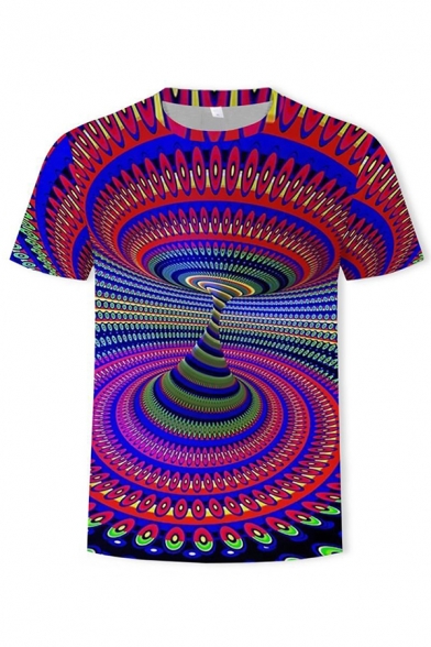 Creative Visual Deception 3D Print Round Neck Short Sleeve Regular Fit T-Shirt for Men