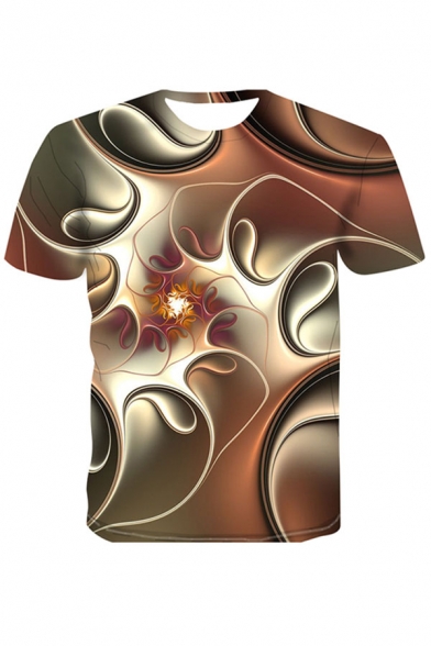 Dressy 3D Abstract Printed Short Sleeve Round Neck Regular Fitted Tee Top for Men
