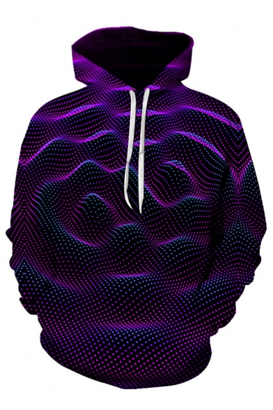 Fancy Mens 3D Colorblock Geometric Printed Pocket Drawstring Long Sleeve Regular Fitted Hooded Sweatshirt