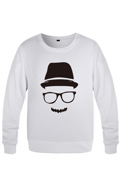 Popular Mens Cartoon Printed Long Sleeve Crew Neck Relaxed Fit Pullover Sweatshirt