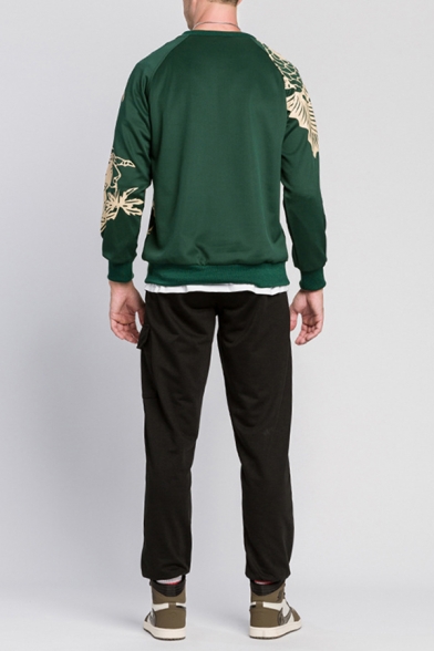 Unique Mens Pullover Sweatshirt Figure Paper-cut Pattern Long Sleeve Round Neck Regular Fit Pullover Sweatshirt