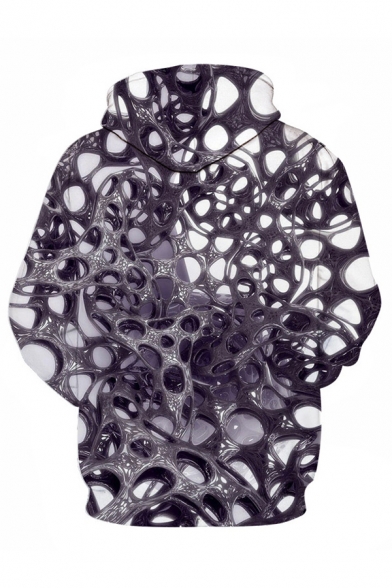 Chic Mens 3D Visual Deception Pattern Pocket Drawstring Long Sleeve Regular Fit Hooded Sweatshirt