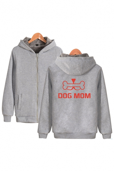 Cool Mens Letter Dog Mom Bone Graphic Long Sleeve Zip up Sherpa Liner Relaxed Hoodie