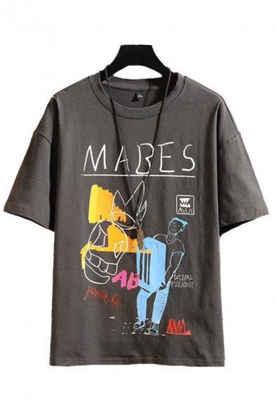 Creative Mens T-Shirt Character Letter Mabes Pattern Regular Fit Short Sleeve Round Neck Graphic T-Shirt