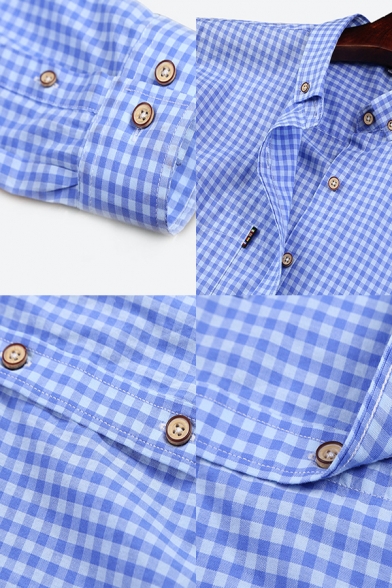 Fancy Checked Pattern Button up Pocket Long Sleeve Button-Down Collar Regular Fitted Shirt for Men