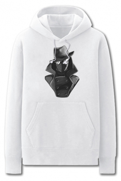 Fancy Mens Character Pattern Pocket Drawstring Long Sleeve Regular Fit Hooded Sweatshirt